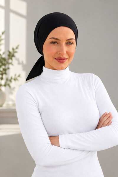 MODASFORM Black Plain Front Combed Cotton Hijab Bonnet. Back-Tie Sports and D...