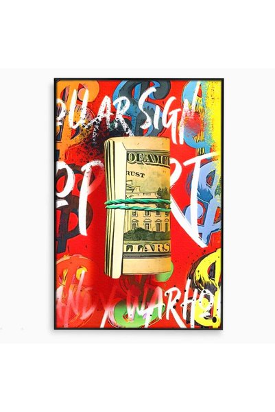 Luxcanva Tablou Canvas Graffiti Dollar 50x70 cm cu Rama Negru Room Bani Cash