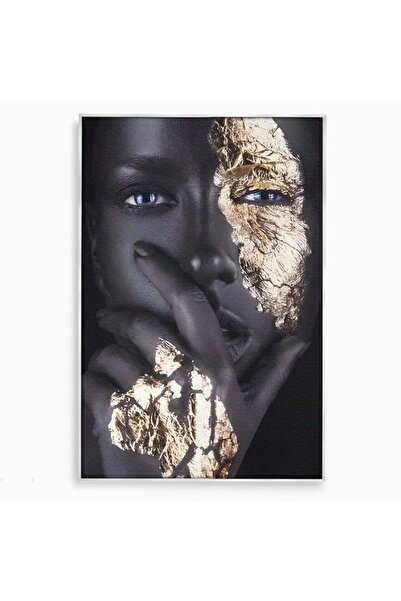 Luxcanva Tablou Canvas Stare Aurie 70x100 cm cu Rama Argintiu Decorativ Livin...