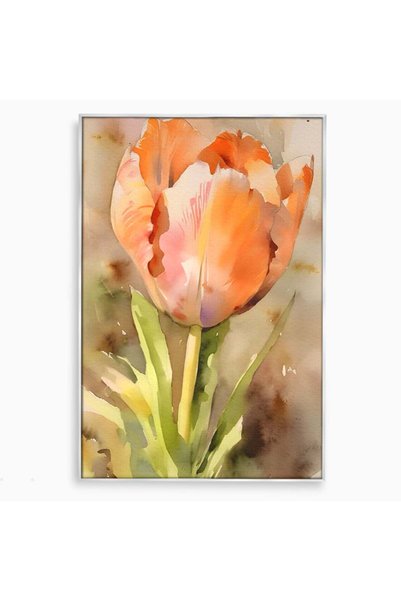 Luxcanva Tablou Canvas Laleaua Roz 50x70 cm cu Rama Argintiu Decorativ Pictur...