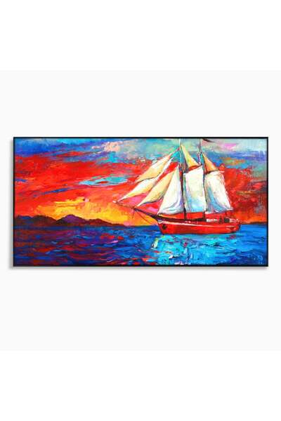 Luxcanva Tablou Canvas Vapor Cu Vele 100x50 cm cu Rama Negru Peisaj Mare Rosu
