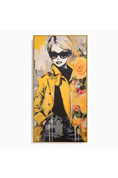 Luxcanva Tablou Canvas Yellow Style 70x140 cm cu Rama Auriu Dressing Femeie Moda