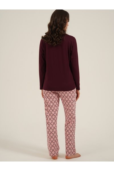 Arnetta Set de pijamale pentru femei, 50% bumbac, 50% modal, mov, Live Love Sparkle, cu detaliu buzunar, decolteu tip crew, cu mâneci lungi