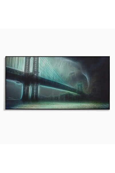 Luxcanva Tablou Canvas Podul 100x50 cm cu Rama Negru Dormitor Furtuna Ploaie