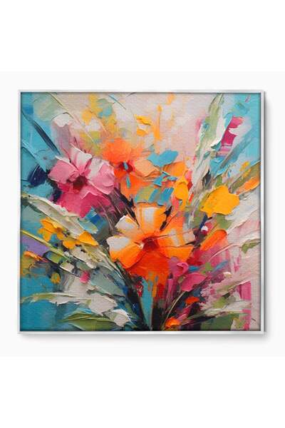 Luxcanva Tablou Canvas Buchet Floral 50x50 cm cu Rama Argintiu Living Flori P...