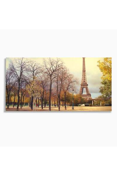 Luxcanva Tablou Canvas Turnul Eiffel 100x50 cm pe Sasiu Lemn Paris Toamna Oameni