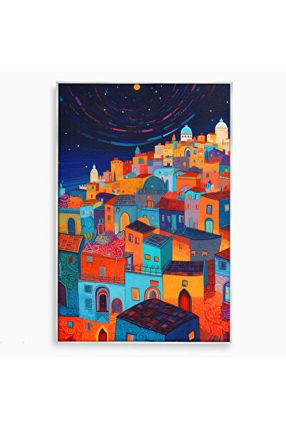 Luxcanva Tablou Canvas Oras Suspendat 50x70 cm cu Rama Argintiu Room Cladiri ...