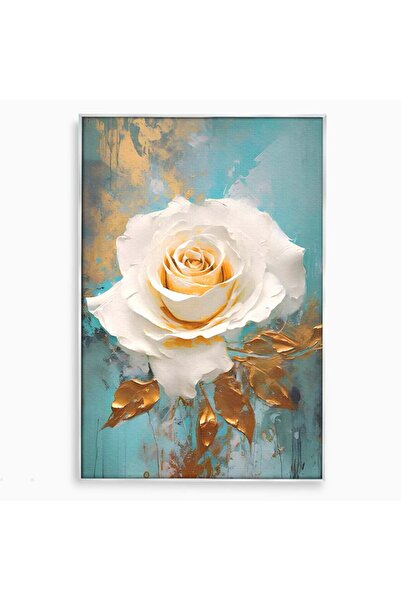 Luxcanva Tablou Canvas Trandafirul Alb 40x60 cm cu Rama Argintiu Room Floare ...