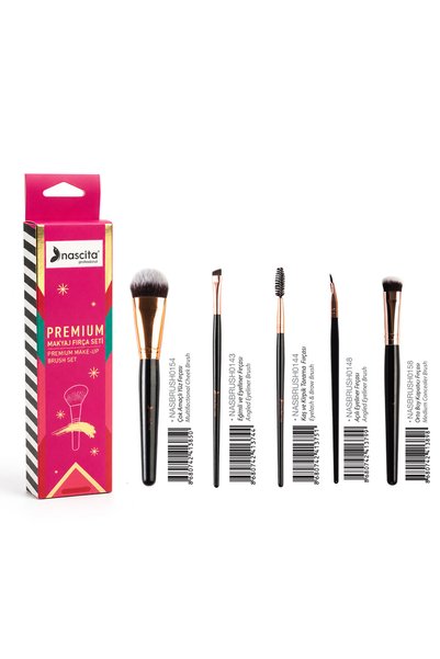 nascita Premium Makyaj Fırça Seti 5’li Yüz Göz Kaş ve Eyeliner Fırça Seti