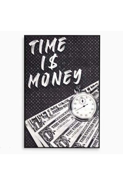 Luxcanva Tablou Canvas Time Is Money 80x120 cm cu Rama Negru Room Ceas Timp