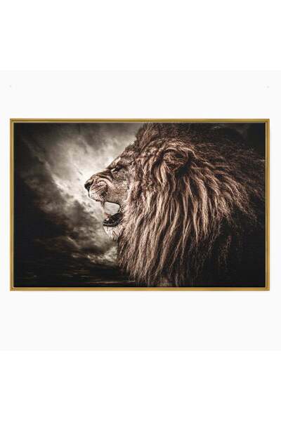 Luxcanva Tablou Canvas Leading Lion 150x100 cm cu Rama Auriu Living Leu Lider