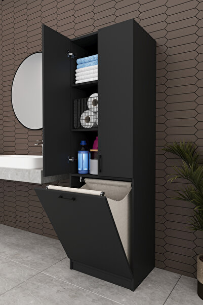 asratrend Modern Çamaşır Sepetli Çok Amaçlı Banyo Dolabı %100 MDF Banyo Düzen...