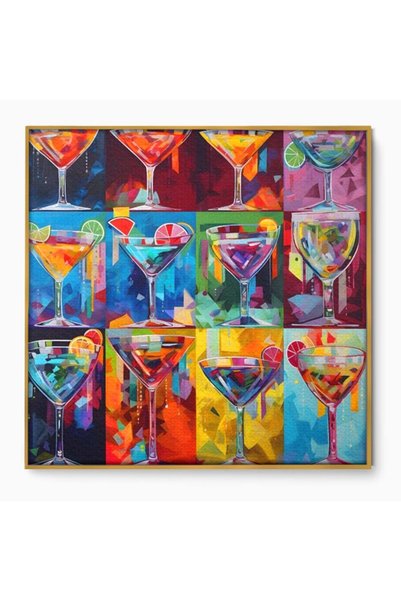 Luxcanva Tablou Canvas Cocktail 50x50 cm cu Rama Auriu Room Bautura Pahare