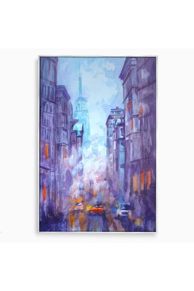 Luxcanva Tablou Canvas Orange Car 80x120 cm cu Rama Argintiu Living Masina Po...