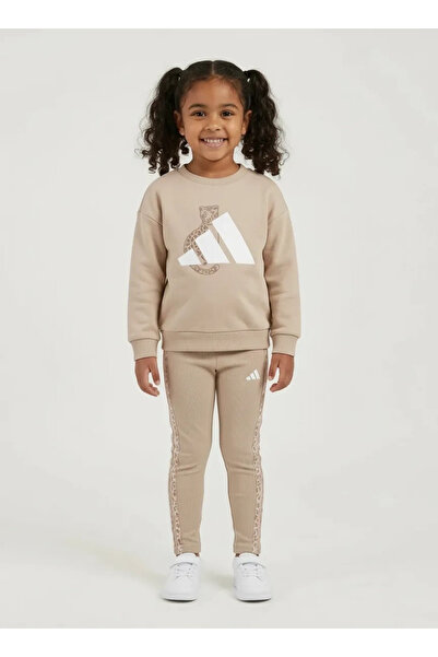 Kidmark Çocuk Modası Girl's Leopard Printed Beige 100% Cotton Set