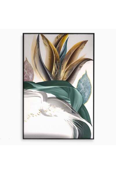 Luxcanva Tablou Canvas Green Leaf 70x100 cm cu Rama Negru Decorativ Dormitor ...