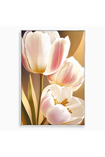 Luxcanva Tablou Canvas 3Tulip 70x100 cm cu Rama Argintiu Living Lalele Roz