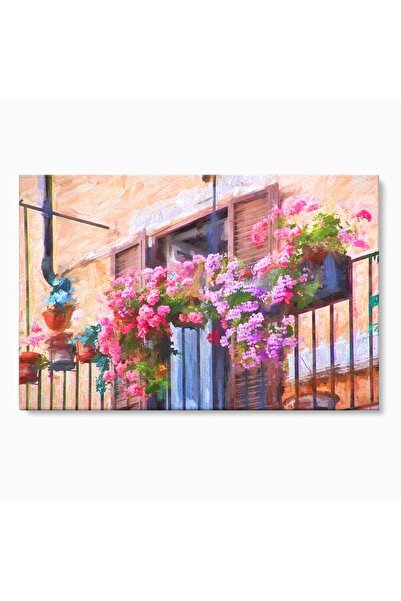 Luxcanva Tablou Canvas Balcon Cu Flori 70x50 cm pe Sasiu Lemn Living Strada V...