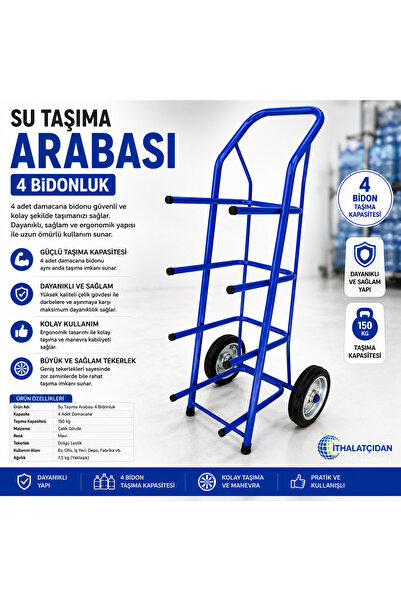 Akyelone Su Taşıma Arabası 4 Bidonluk Damacana Taşıma Arabası Çelik Gövde - B...