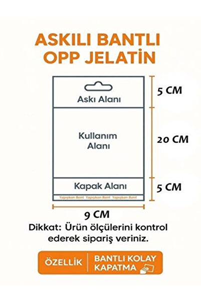 Genel Markalar Şeffaf Yapışkanlı Askılı Poşet 9X30 – OPP Ambalaj Jelatin (100...
