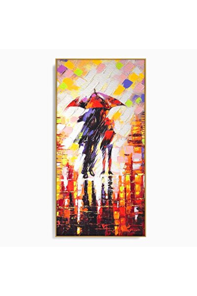Luxcanva Tablou Canvas Indragostiti In Ploaie 60x120 cm cu Rama Auriu Cuplu I...