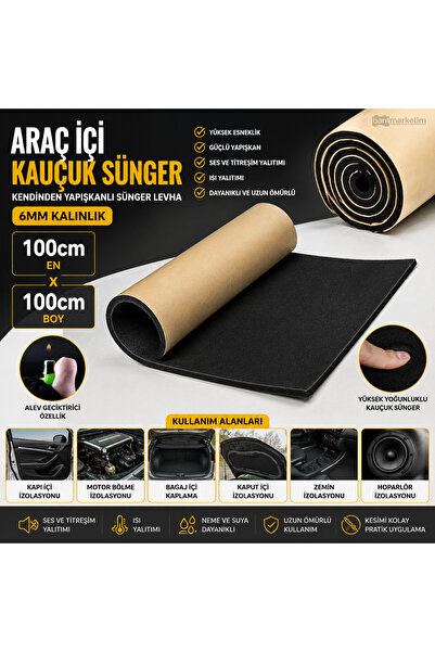Araç İçi Kauçuk Sünger 6mm 100x100cm – Kendinden Yapışkanlı Ses, Isı ve Titreşim Yalıtım Süngeri - BMPBM2540