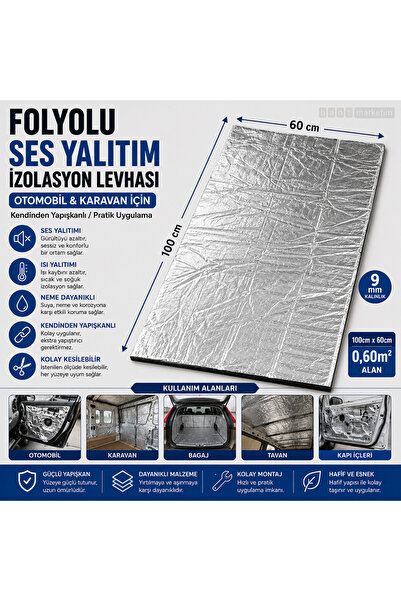 Akyelone 9mm Folyolu Kendinden Yapışkanlı Araç Ses Isı Yalıtım Malzemesi 60x1...