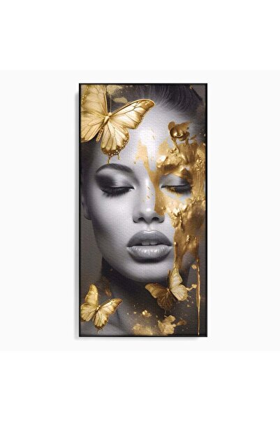 Luxcanva Tablou Canvas Vraja Fluturilor 50x100 cm cu Rama Negru Living Femeie...