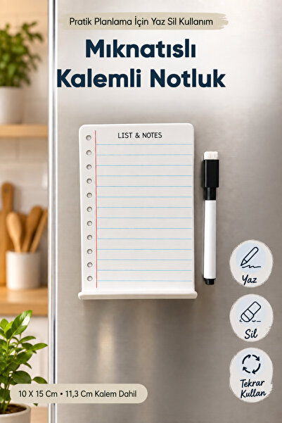 Vienev Mıknatıslı Melamin Dolap Notluğu 10x7 cm Kalemli Yaz-Sil Notluk Mutfak...