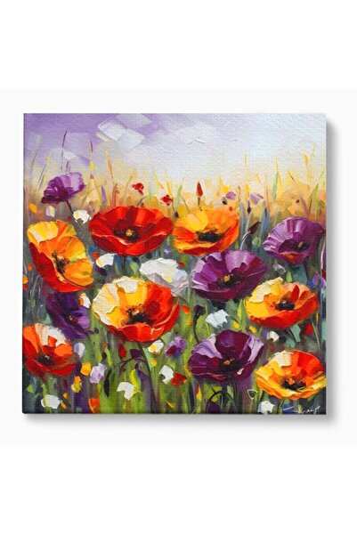 Luxcanva Tablou Canvas Campul Cu Flori 70x70 cm pe Sasiu Lemn Dormitor Maci C...