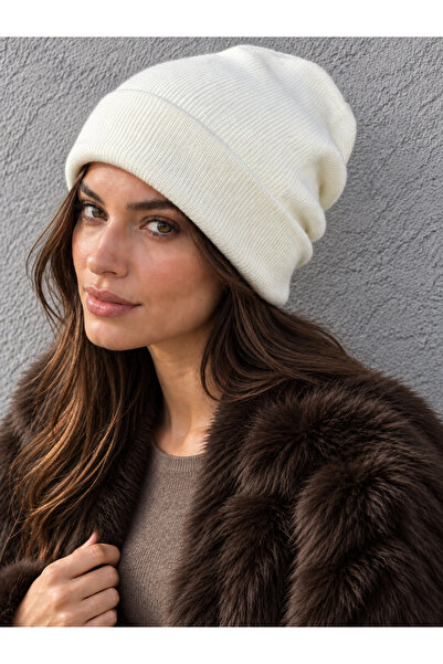 Luminos Butik White Folded Soft Textured Knitwear Beanie Bere1159