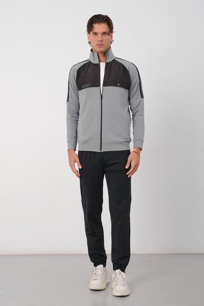 Dechers Men's Gray Winter Stand Collar Zippered Diving Fabric Inside Cotton R...
