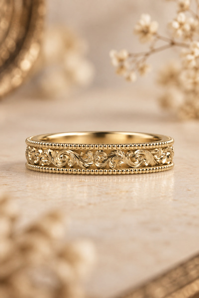 Coy Diamond 14 Ayar Altın Vintage Tasarım Alyans