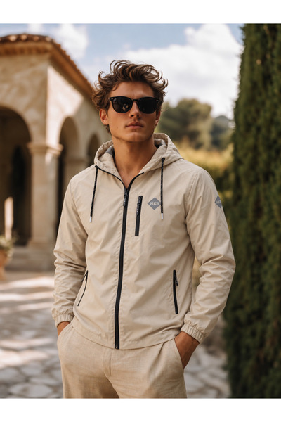 comstar Men's Seasonal Trend Hooded Zippered Stone Raincoat & Windbreaker