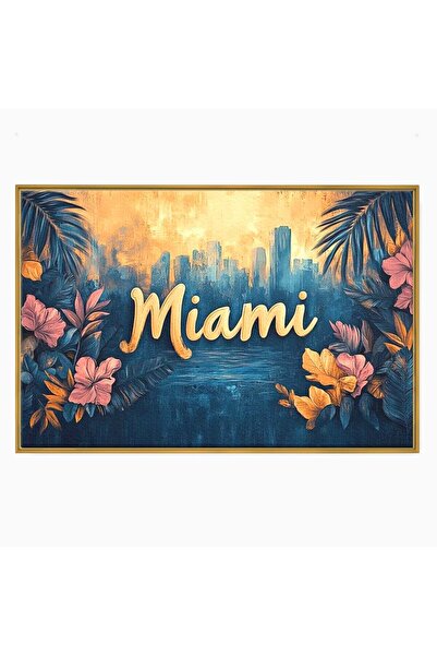 Luxcanva Tablou Canvas Miami 120x80 cm cu Rama Auriu Orasul Soarelui Tropical...