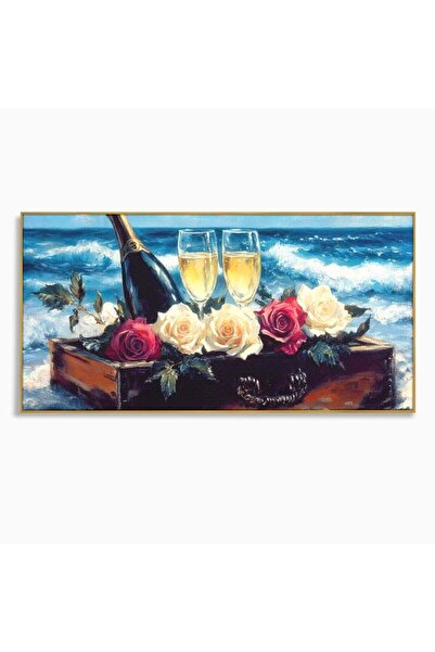 Luxcanva Tablou Canvas Sampanie la Tarmul Marii 100x50 cm cu Rama Auriu Valur...