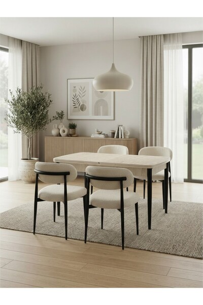 Concept Ayz Home Sofia Serisi 4 Kişilik Beyaz Oscar Kumaş 80*130 Traverten Aç...