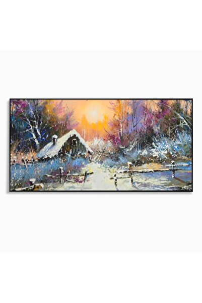 Luxcanva Tablou Canvas Peisaj De Iarna 120x60 cm cu Rama Negru Living Dormito...