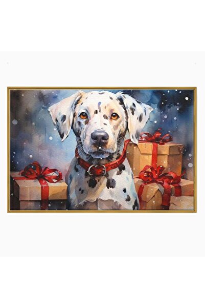 Luxcanva Tablou Canvas 101 Dalmatieni 100x70 cm cu Rama Auriu Dalmatian Desen...