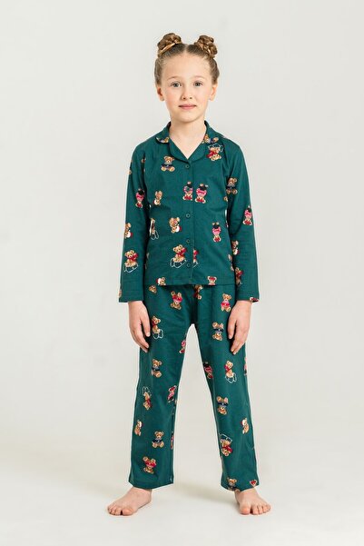 Rolypoly Children, Girls, Winter Bear Patterned, 100% Cotton, Green, Shirt Co...