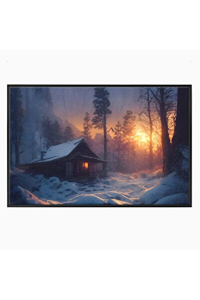 Luxcanva Tablou Canvas Cabana din Povesti 100x70 cm cu Rama Negru Cabana Lemn...