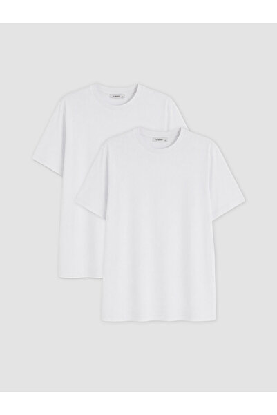 LC Waikiki Peak New Season White Large Size 100% Cotton Women's T-Shirt 2-Pack