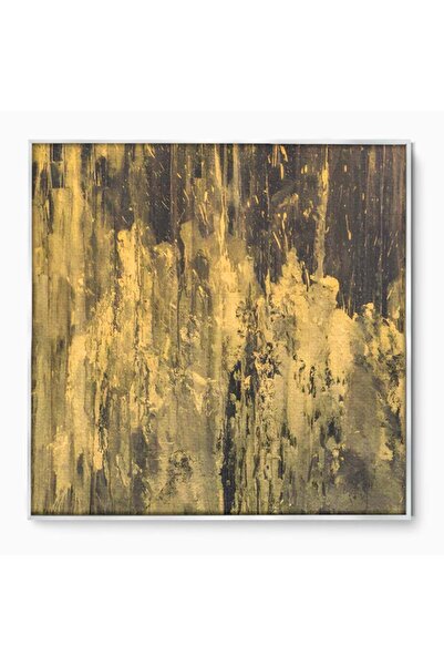 Luxcanva Tablou Canvas Vibratie Gold 70x70 cm cu Rama Argintiu Living Abstrac...