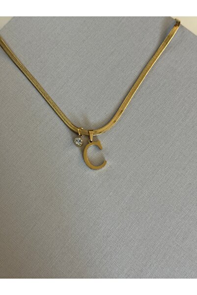 lotusbybuket Letter C Stainless Steel Gold Necklace