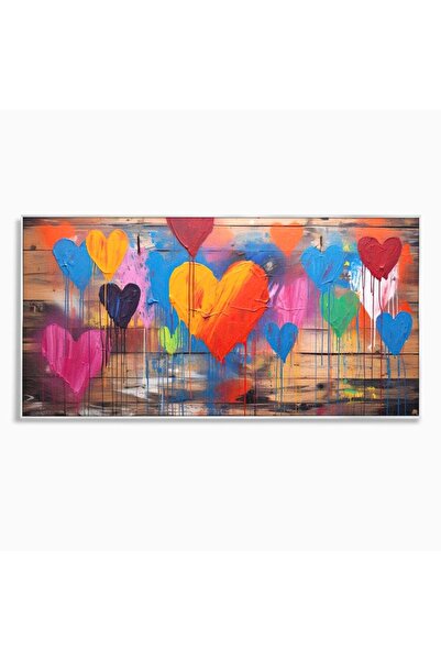 Luxcanva Tablou Canvas O Mare de Inimi 140x70 cm cu Rama Argintiu Vibratie Op...