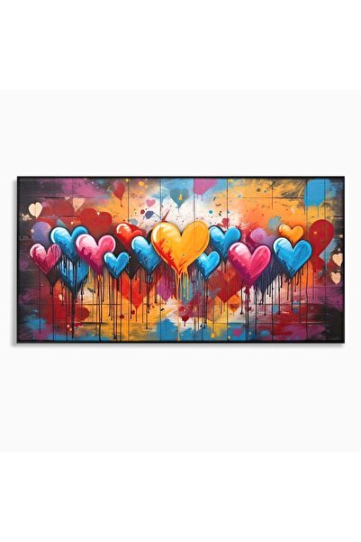 Luxcanva Tablou Canvas Explozie de Inimi 140x70 cm cu Rama Negru Baloane Feri...