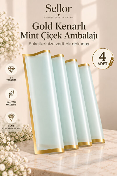 Sellor Gold Edged Mint Flower Bouquet Packaging 57X57 cm Set of 4 Flower Pack...
