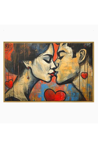 Luxcanva Tablou Canvas Iubire Nemuritoare 100x70 cm cu Rama Auriu Romantism A...