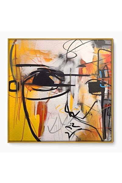 Luxcanva Tablou Canvas Abstract Face 120x120 cm cu Rama Auriu Dormitor Fata S...