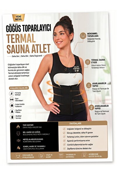 Fit Termal Yeni Nesil Göğüs Toparlayıcı Termal Sauna Atlet Korse